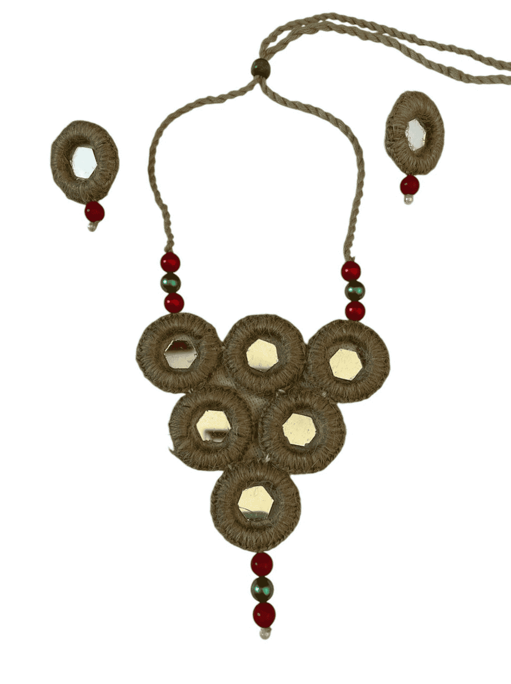 Jute with mirror mountain colored tassel necklace set