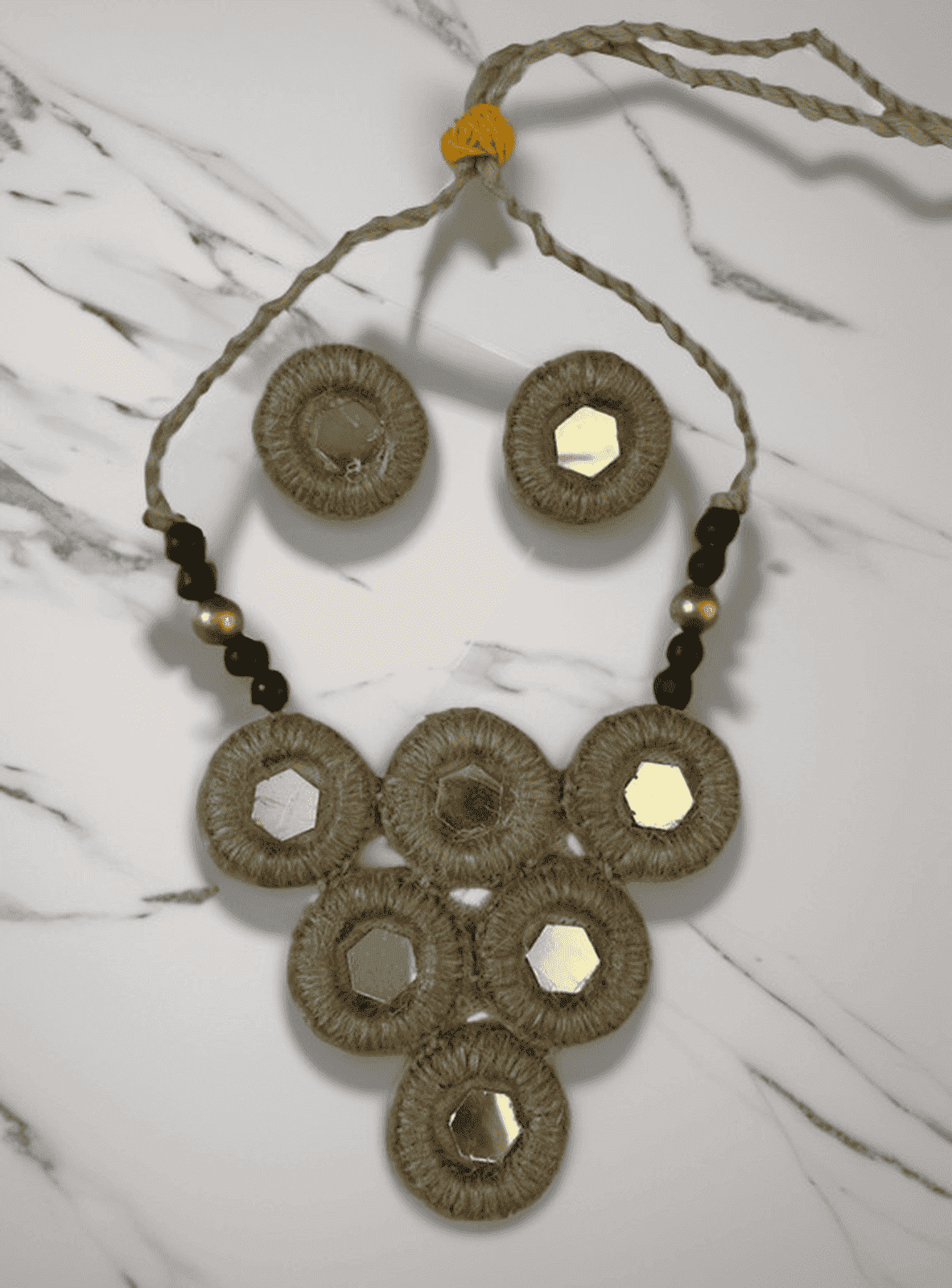 Jute with mirror mountain tassel necklace set