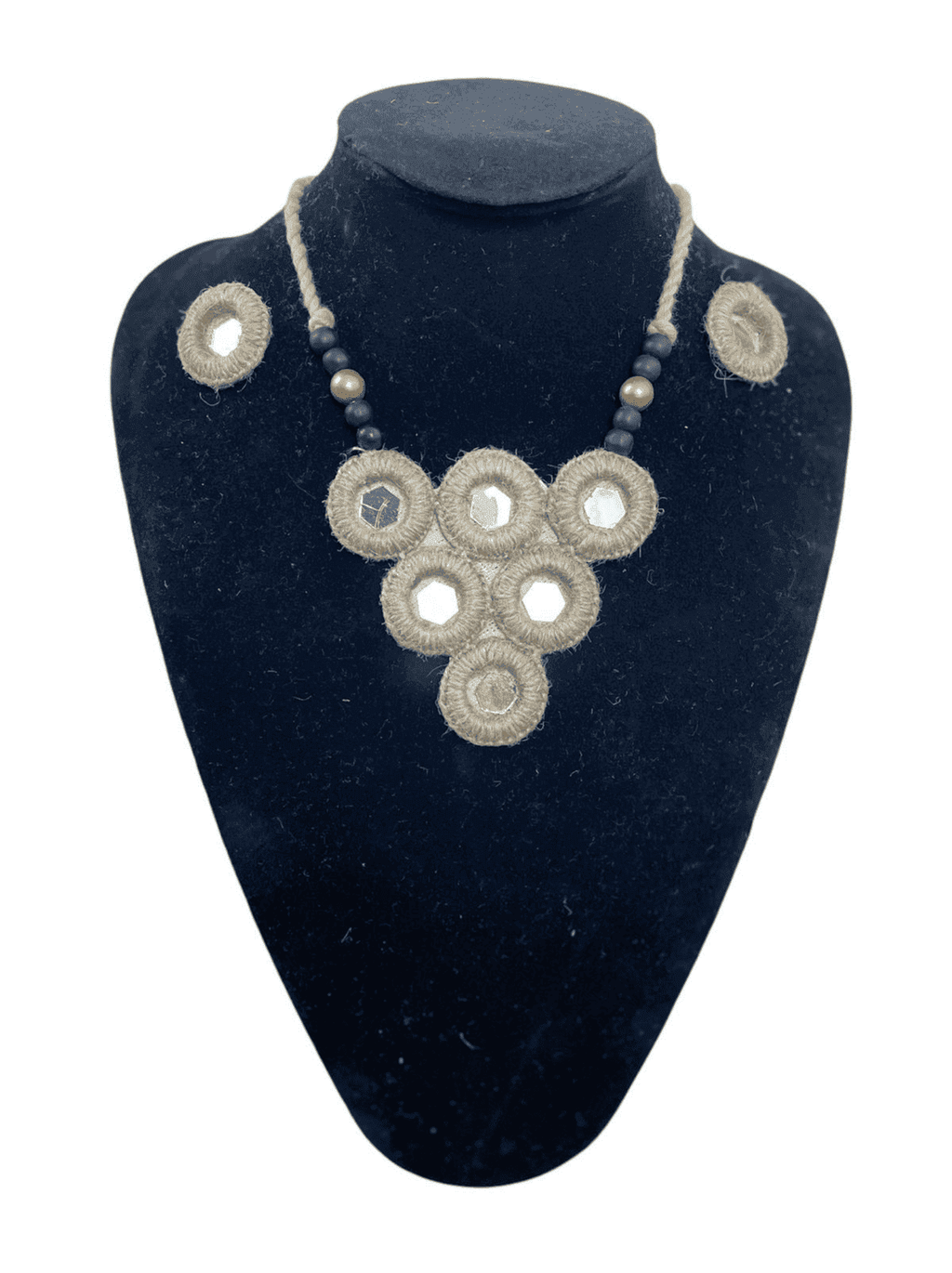 Jute with mirror mountain tassel necklace set