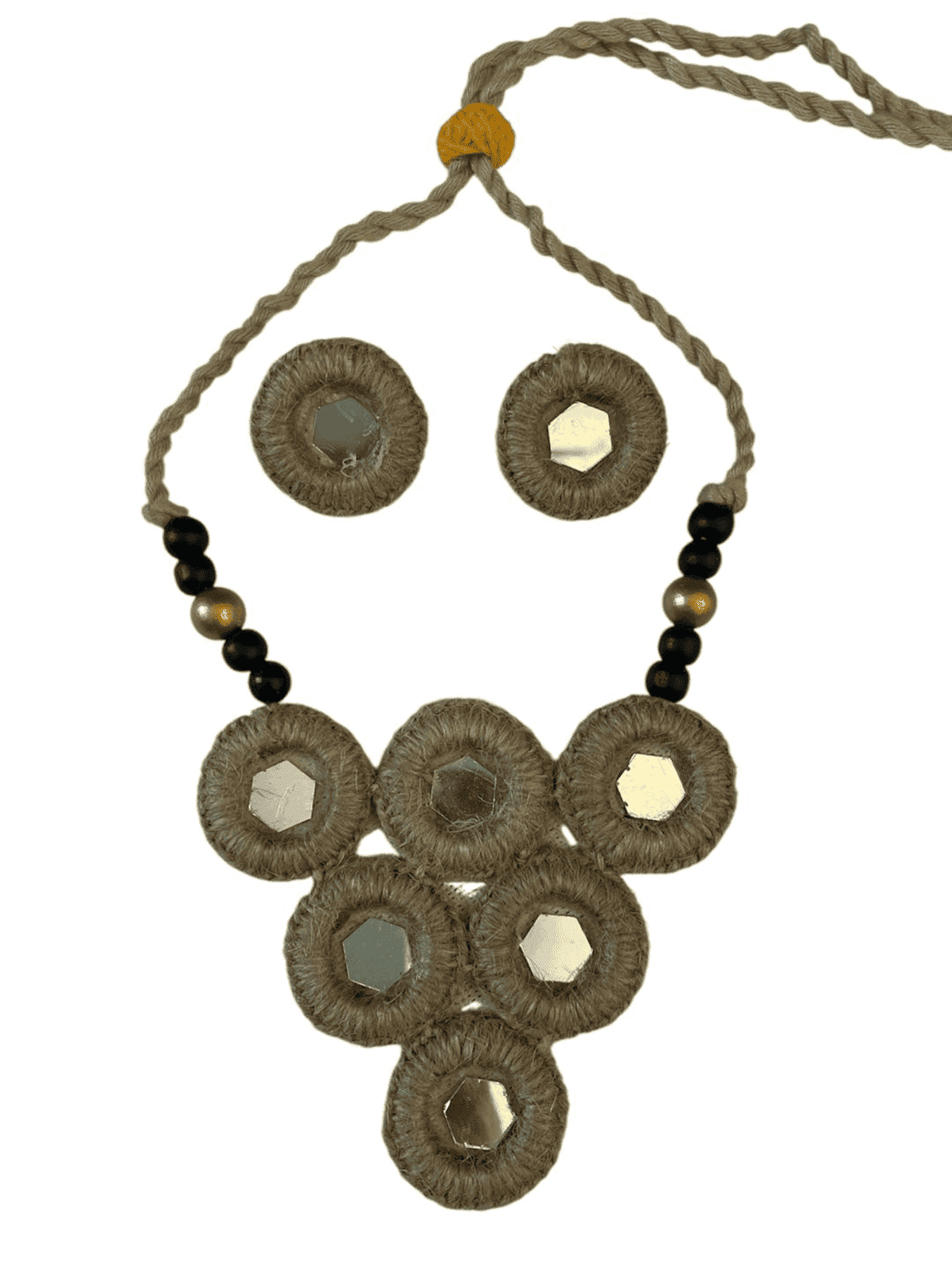 Jute with mirror mountain tassel necklace set