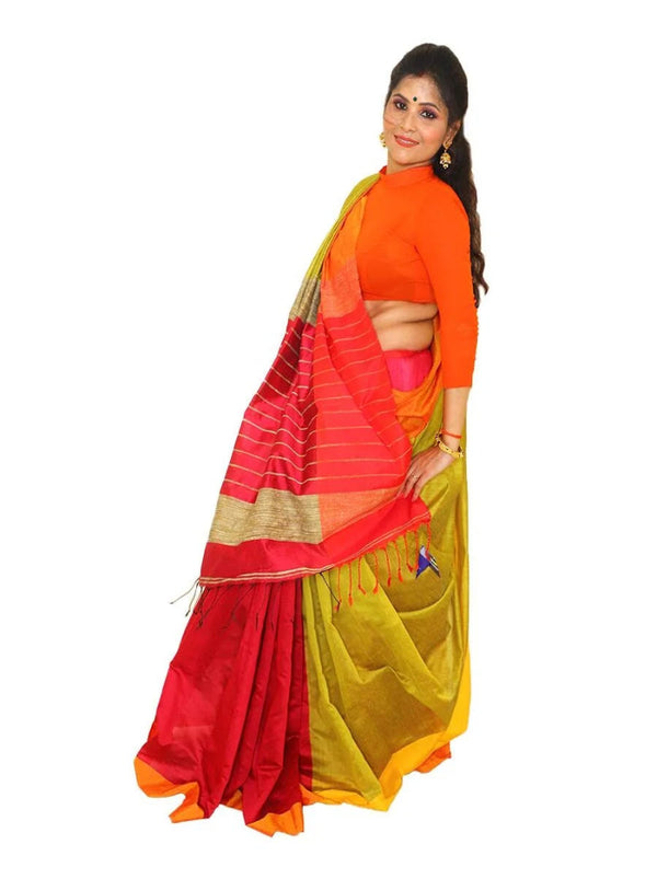 Khadi cotton handloom red saree