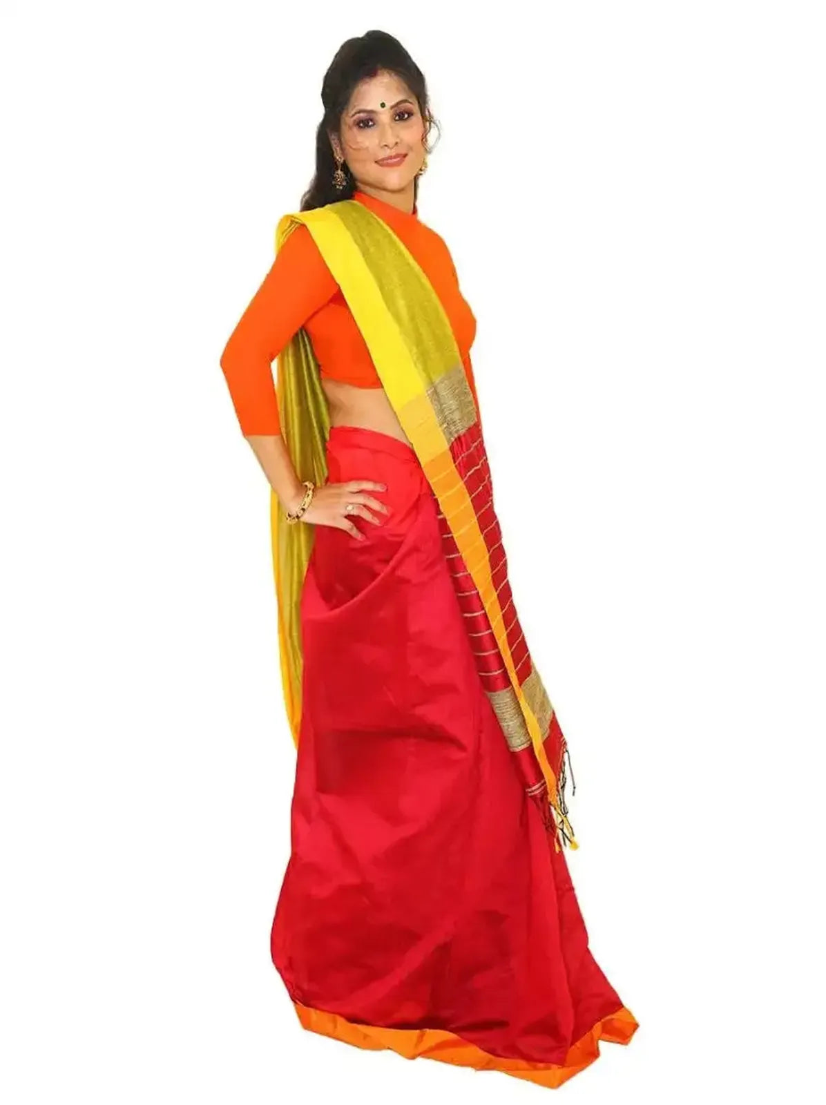 Khadi cotton handloom red saree