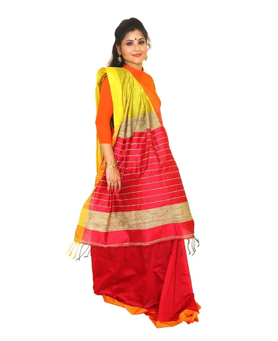 Khadi Cotton Handloom Red Saree