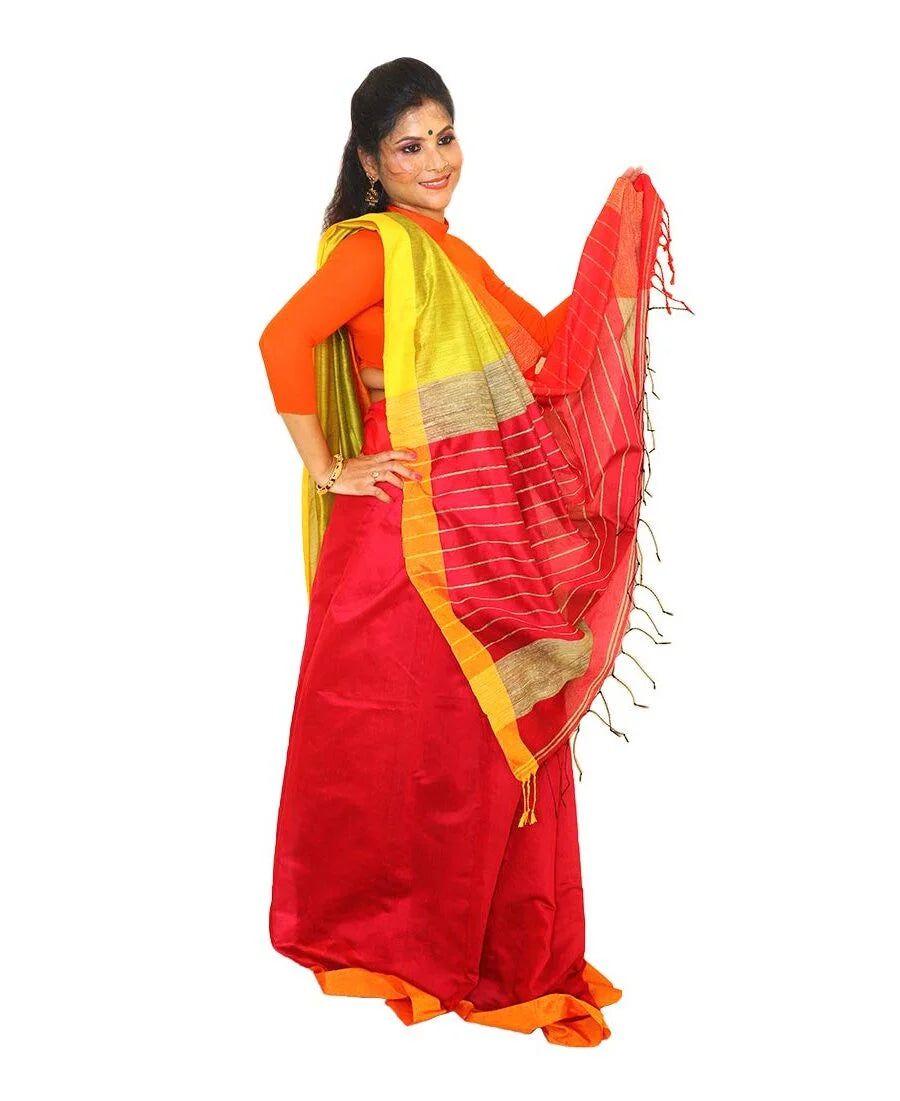 Khadi Cotton Handloom Red Saree