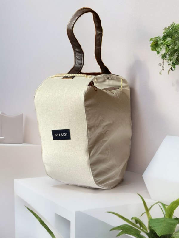 Khadi Handbag for women – Sustainable Tote Bag with Vegan Leather Handle
