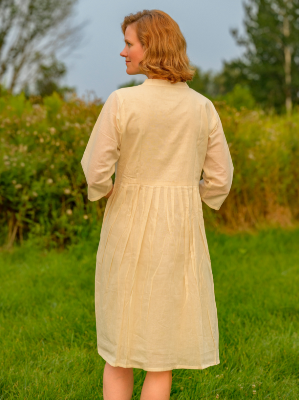 Khadi Cotton Women's Round-Neck Short Dress – Handcrafted