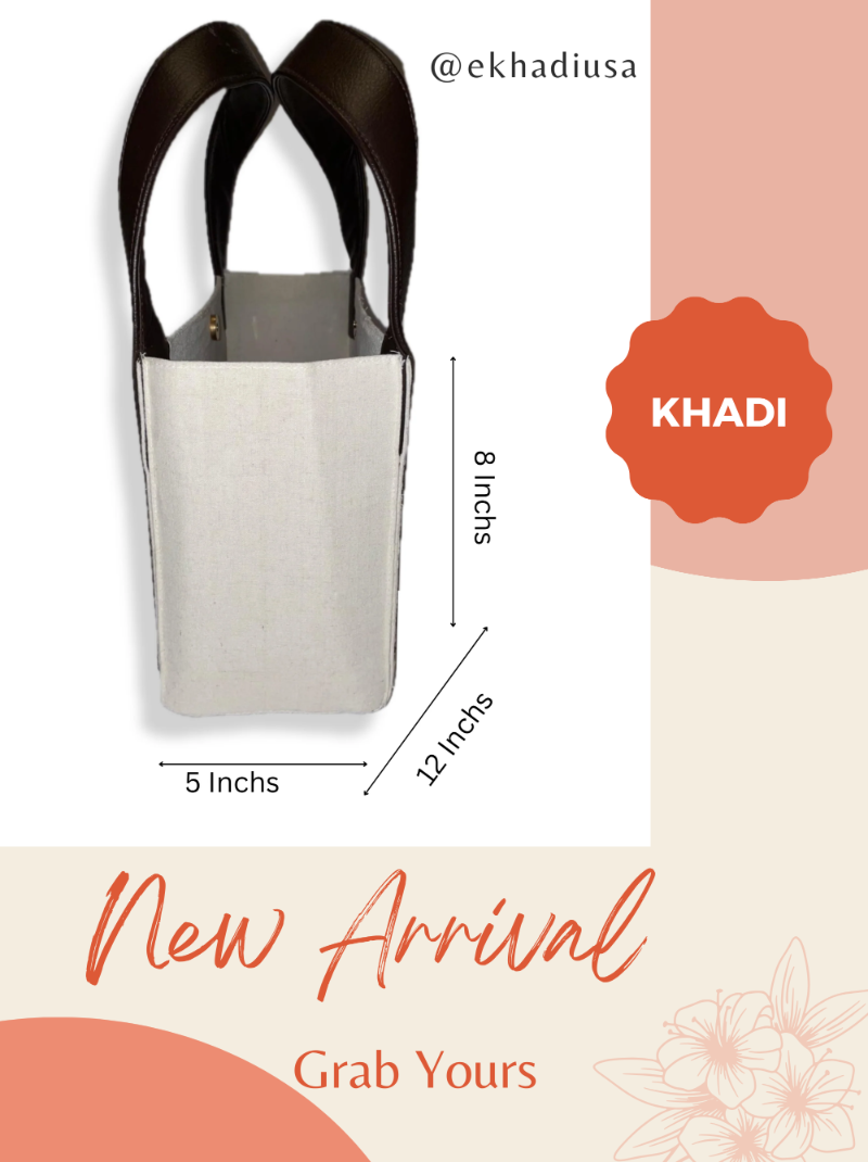Khadi women’s hand bag with vegan leather handle