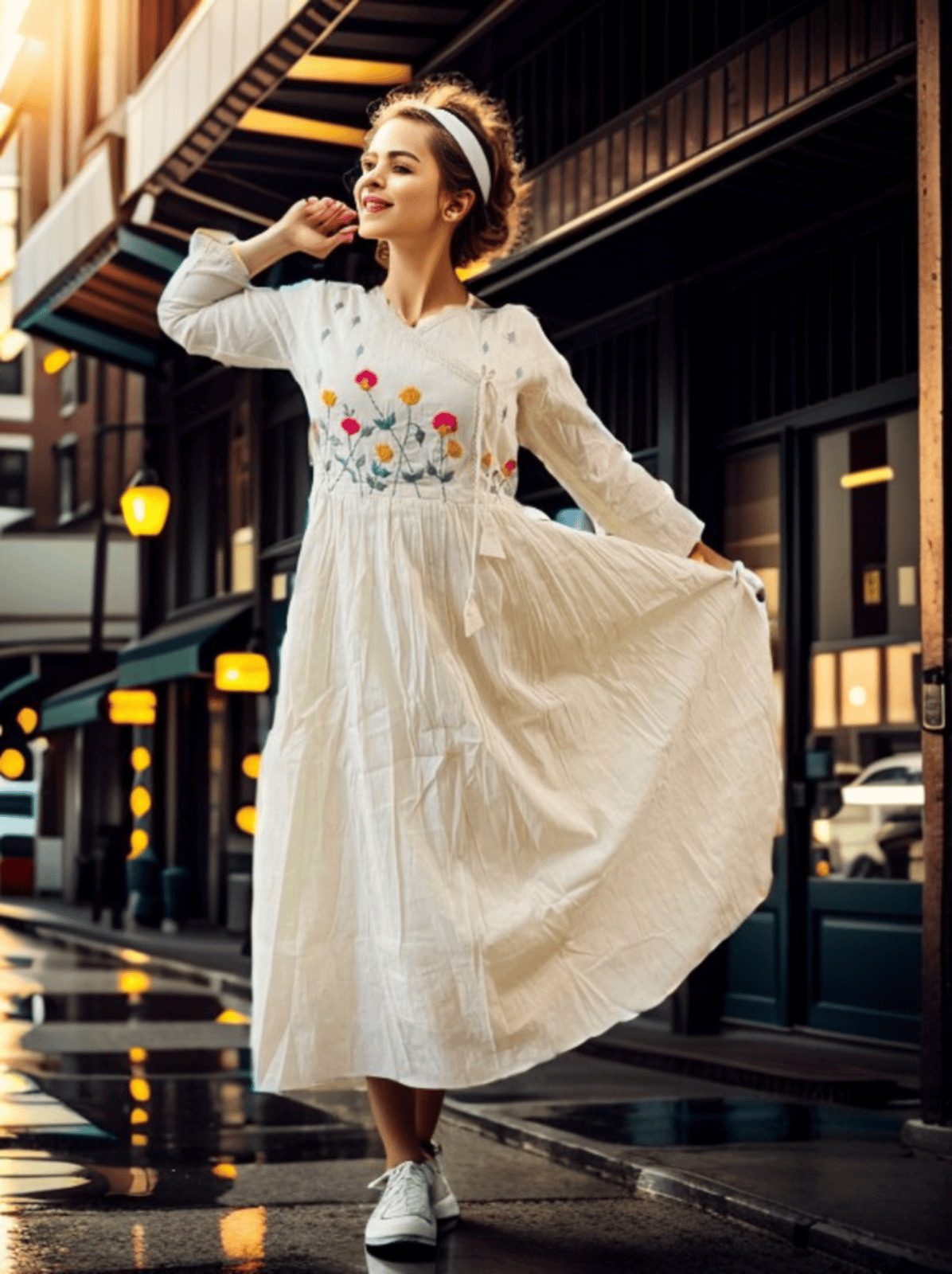 Khadi Organic Cotton Floral Dress – Timeless Elegance with Floral Embroidery