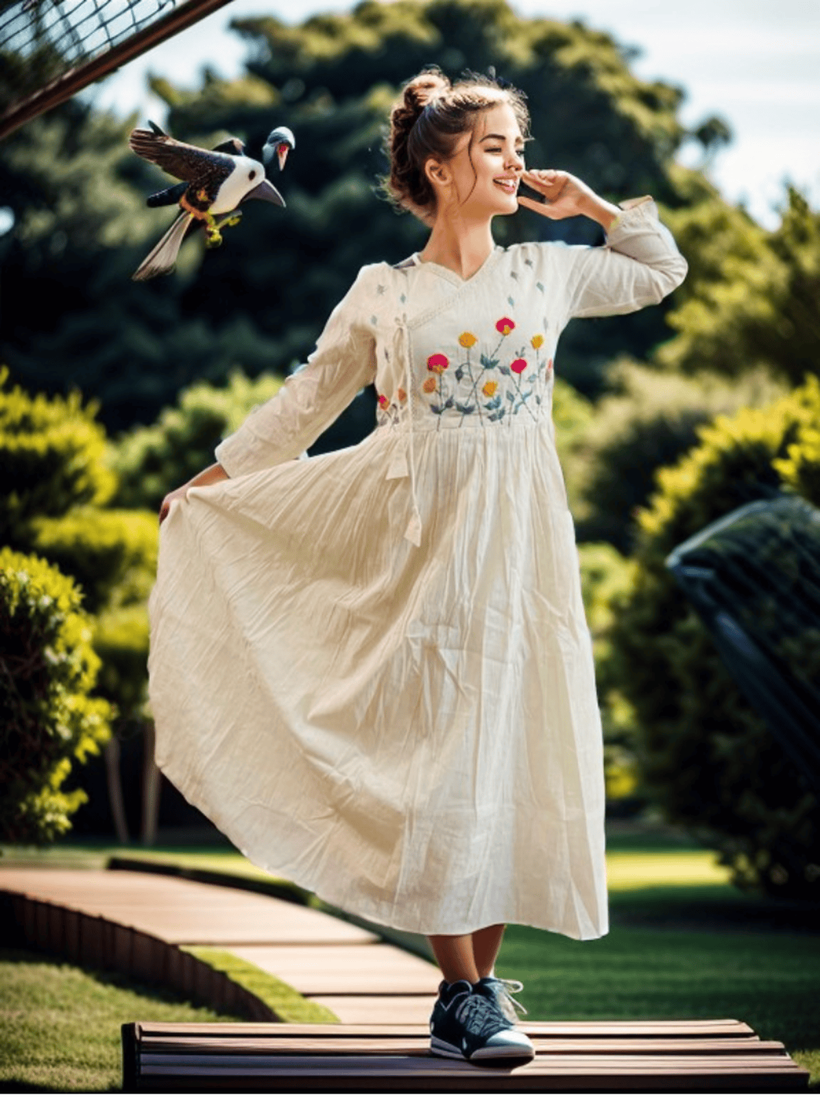 Khadi Organic Cotton Floral Dress – Timeless Elegance with Floral Embroidery