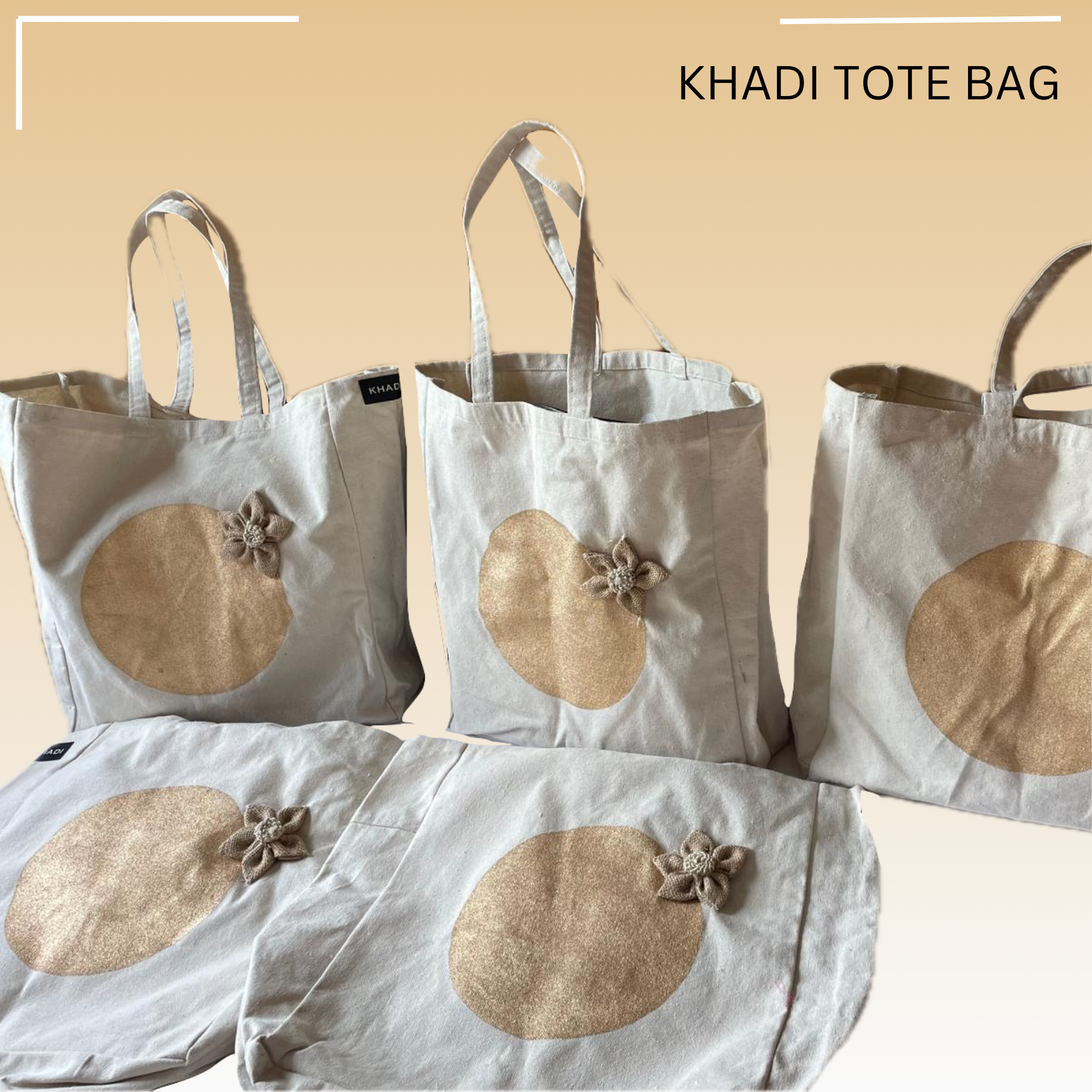 Khadi Organic Cotton Women's Tote bag with handmade burlap floral design Active