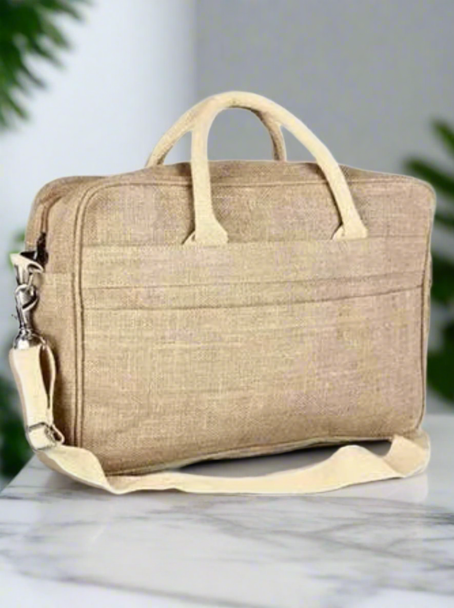 Eco-friendly Burlap Messenger Bag Laptop Bag Briefcase Handmade Hemp Jute