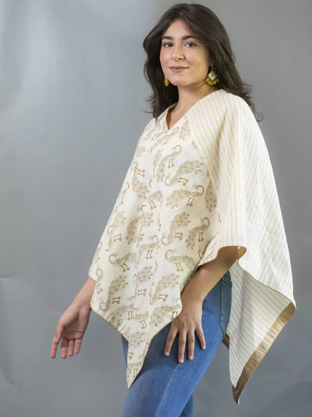 MORALFIBRE WHITE & GOLDEN PEACOCK PONCHO