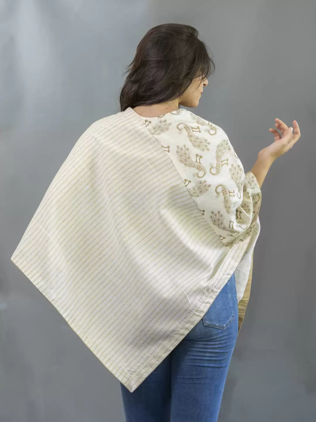 MORALFIBRE WHITE & GOLDEN PEACOCK PONCHO