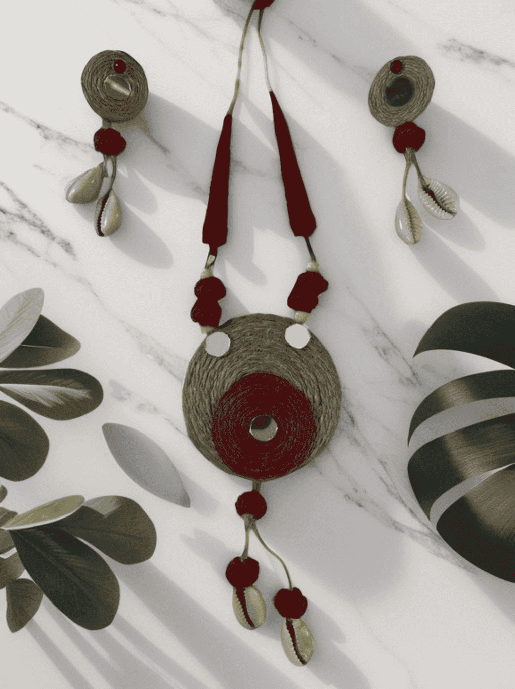 Maroon round with tassel necklace set