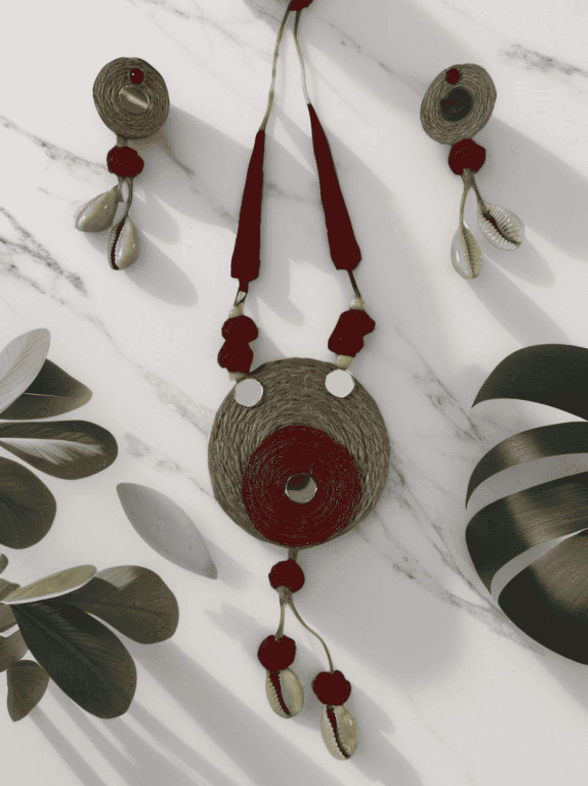 Maroon round with tassel necklace set