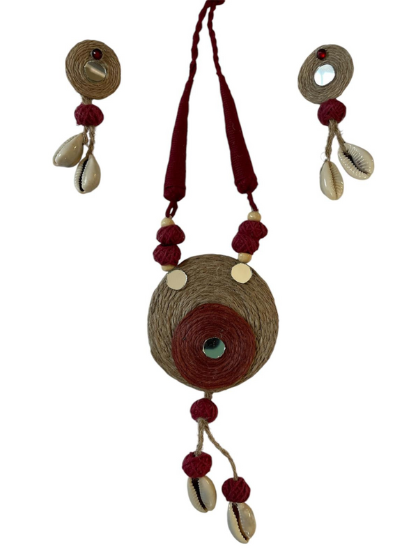 Maroon round with tassel necklace set
