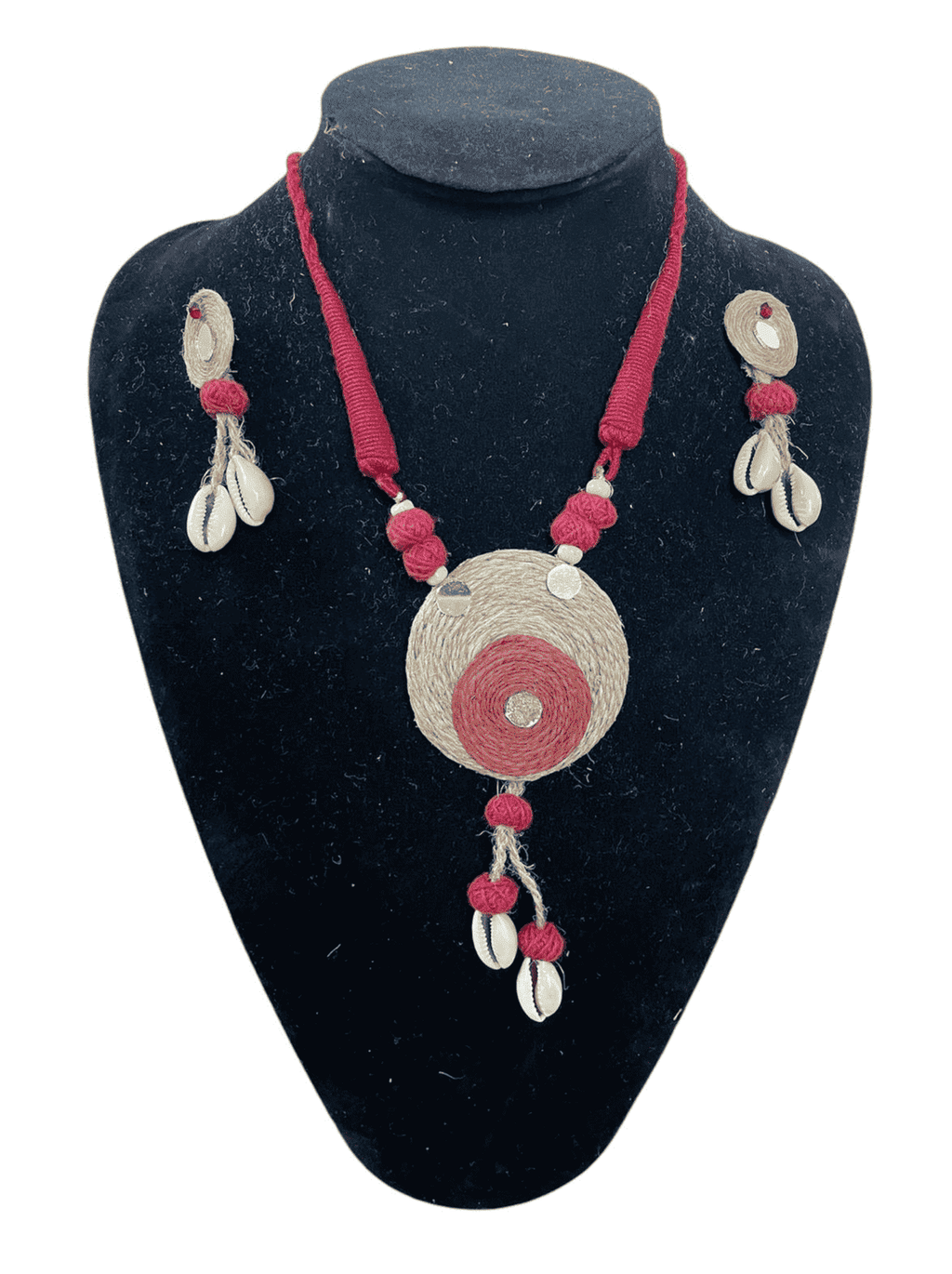 Maroon round with tassel necklace set