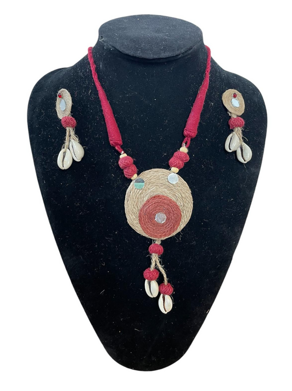 Maroon round with tassel necklace set