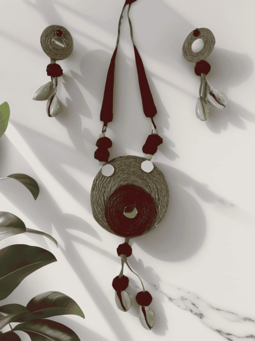 Maroon round with tassel necklace set