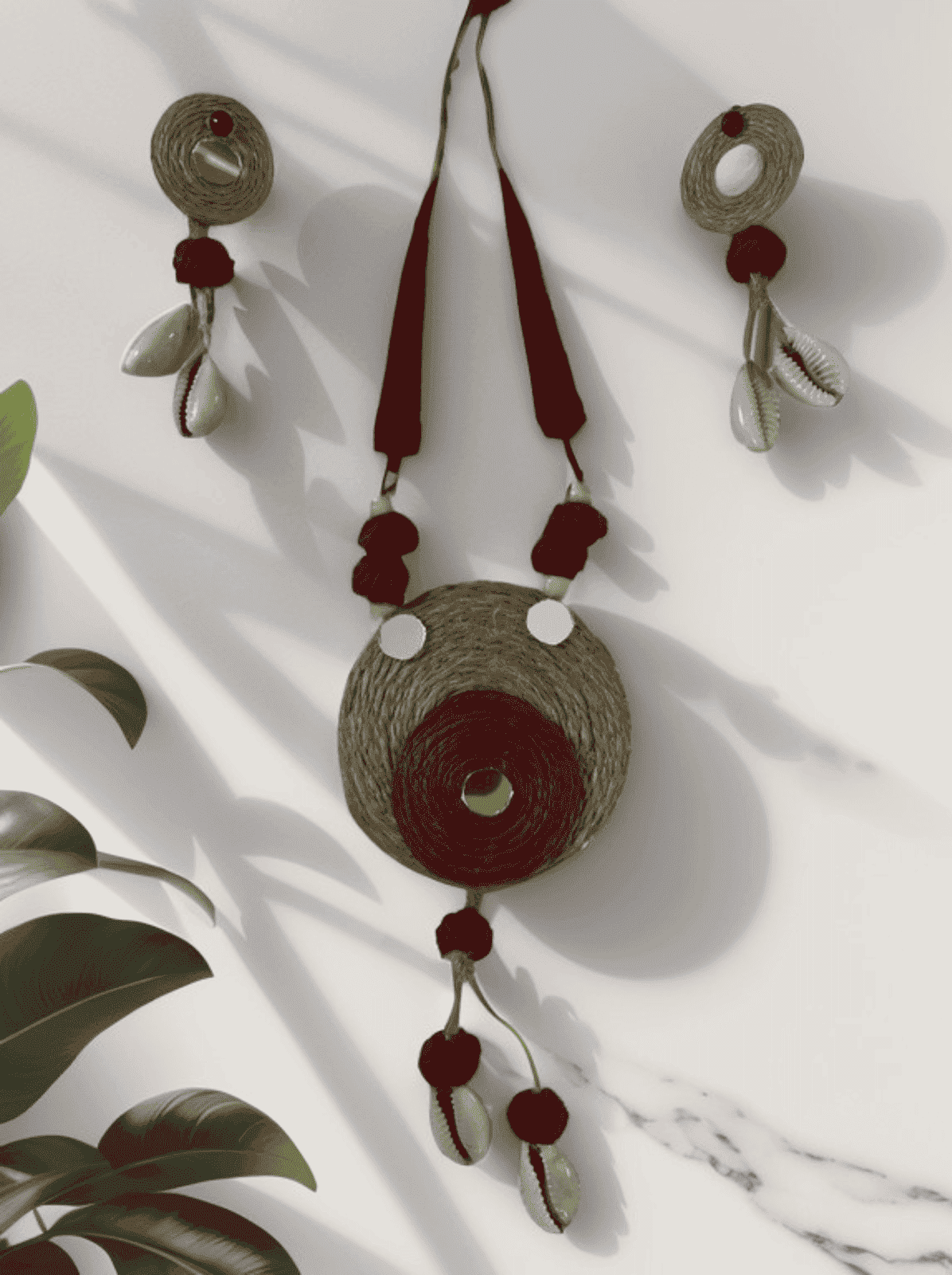 Maroon round with tassel necklace set