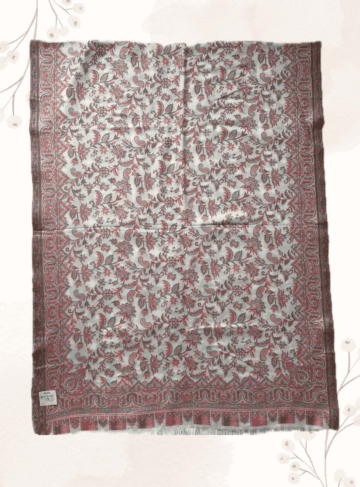 Pink color shawl with zari & kani work SEMI PASHMINA WOOL PINK