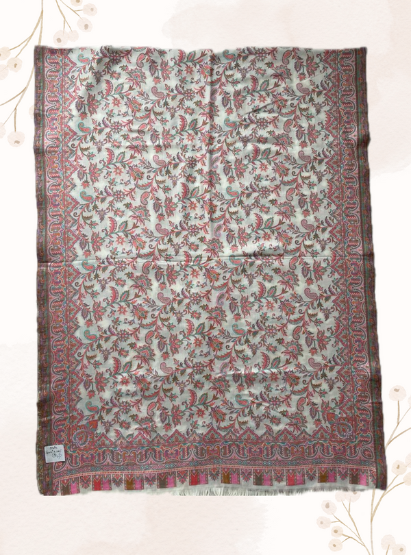 Pink color shawl with zari & kani work SEMI PASHMINA WOOL PINK