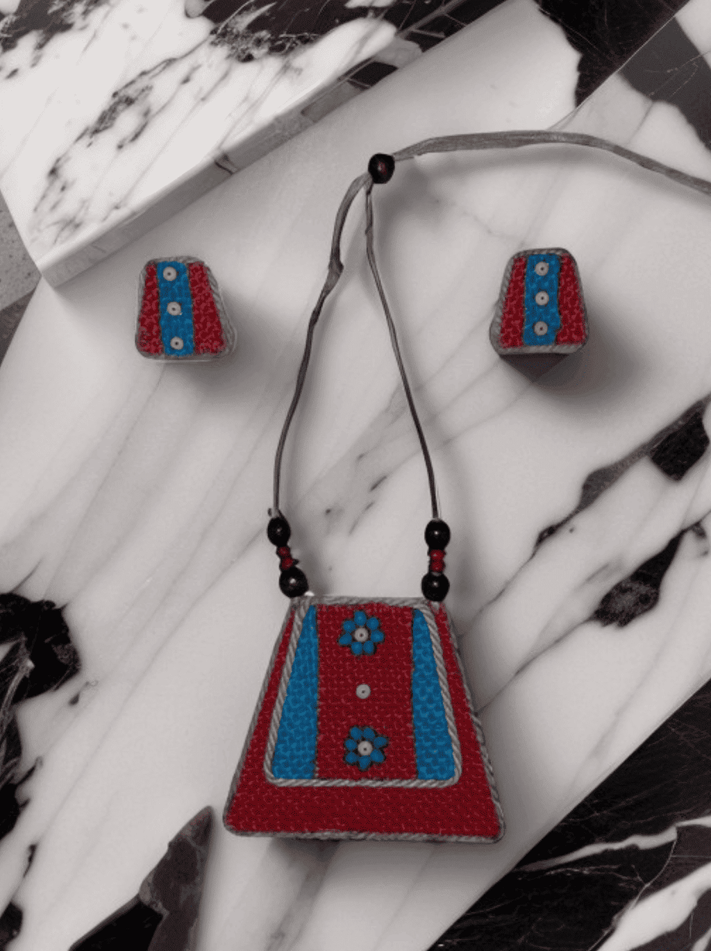 Blue mountain design necklace set - Women | E-Khadi