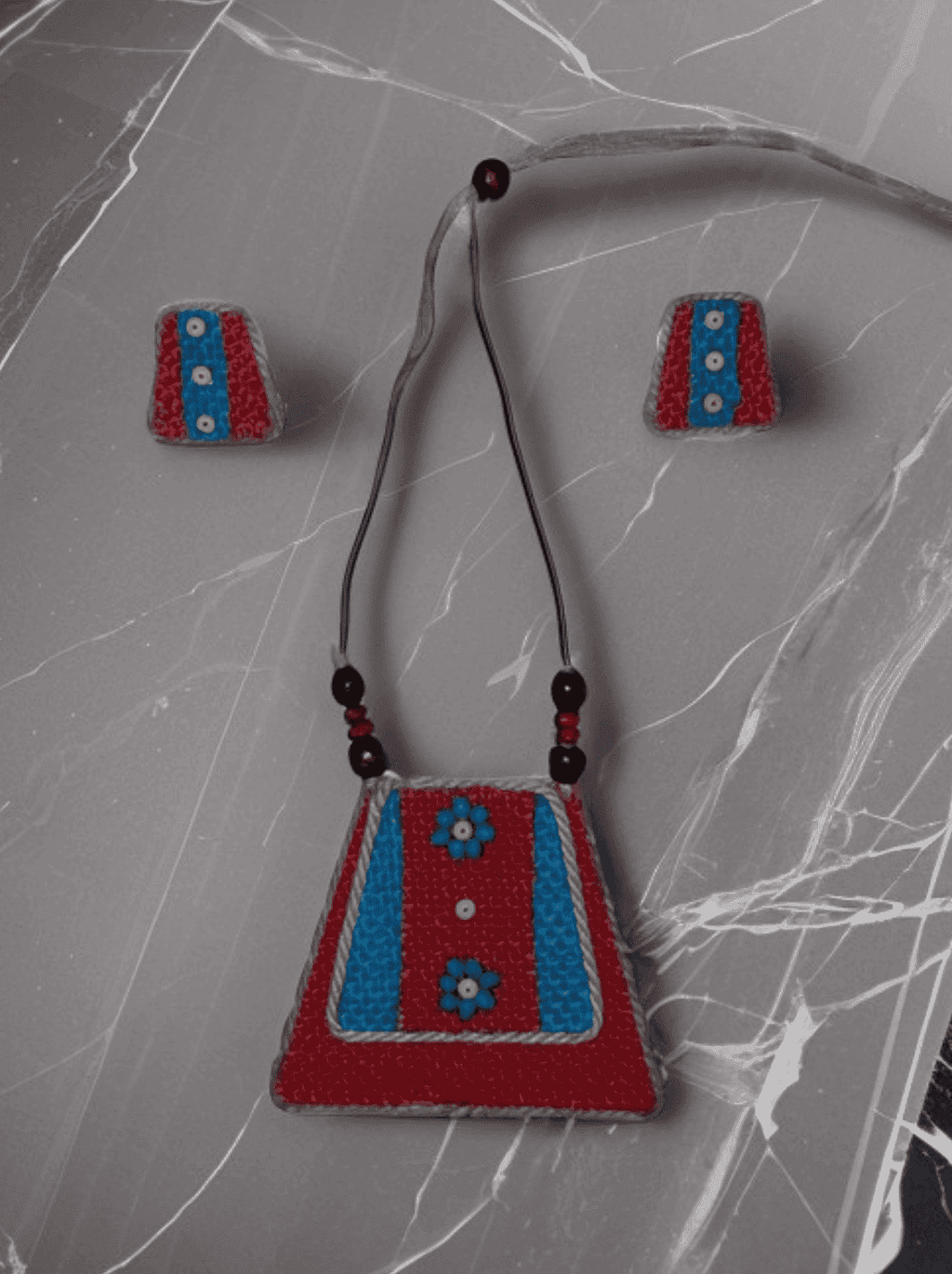 Blue mountain design necklace set - Women | E-Khadi