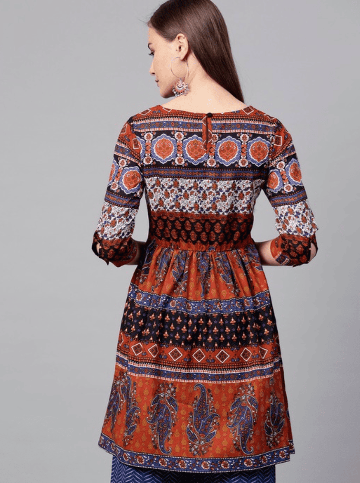 Rust orange & navy blue printed A-Line tunic