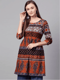 Rust orange & navy blue printed A-Line tunic COTTON ORANGE M