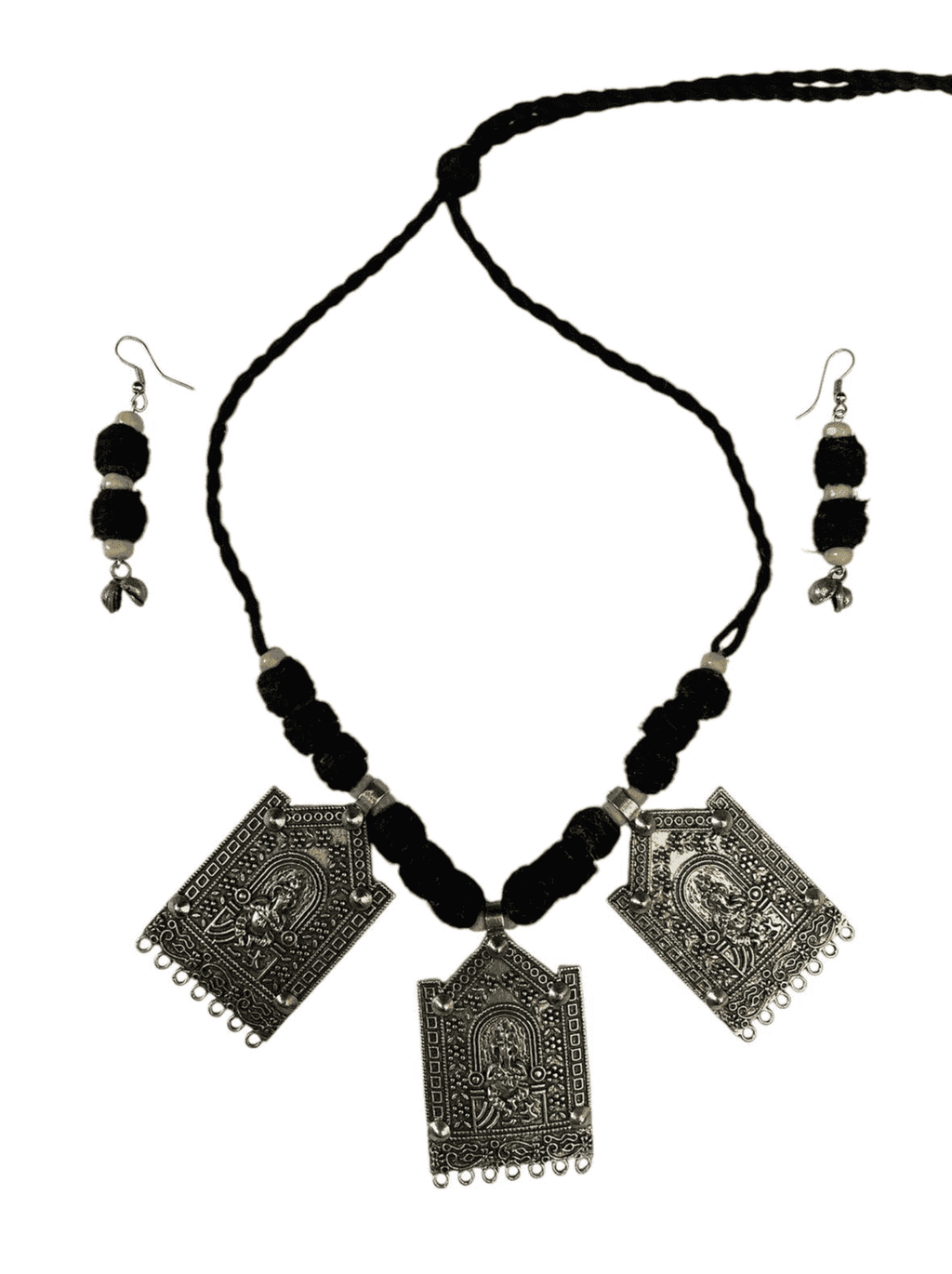 Tri-Temple shape metal necklace set - Women | E-Khadi