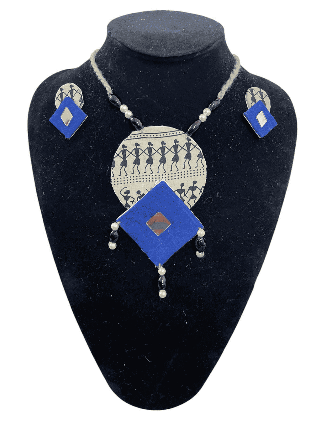 Tribal block print with blue diamond necklace set - Women | E-Khadi