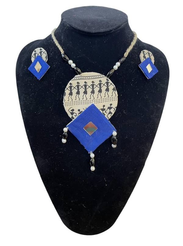 Tribal block print with blue diamond necklace set