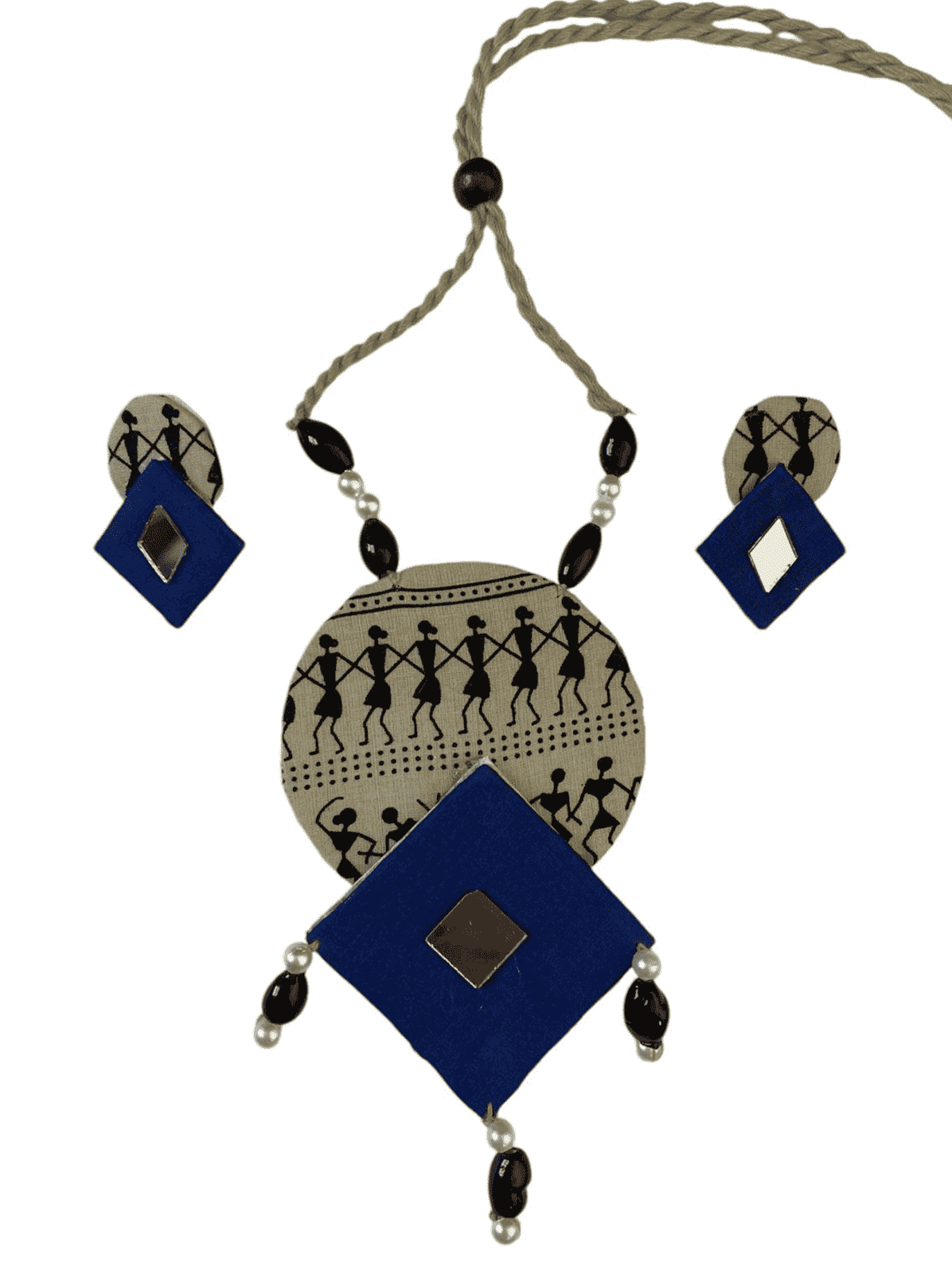 Tribal block print with blue diamond necklace set - Women | E-Khadi