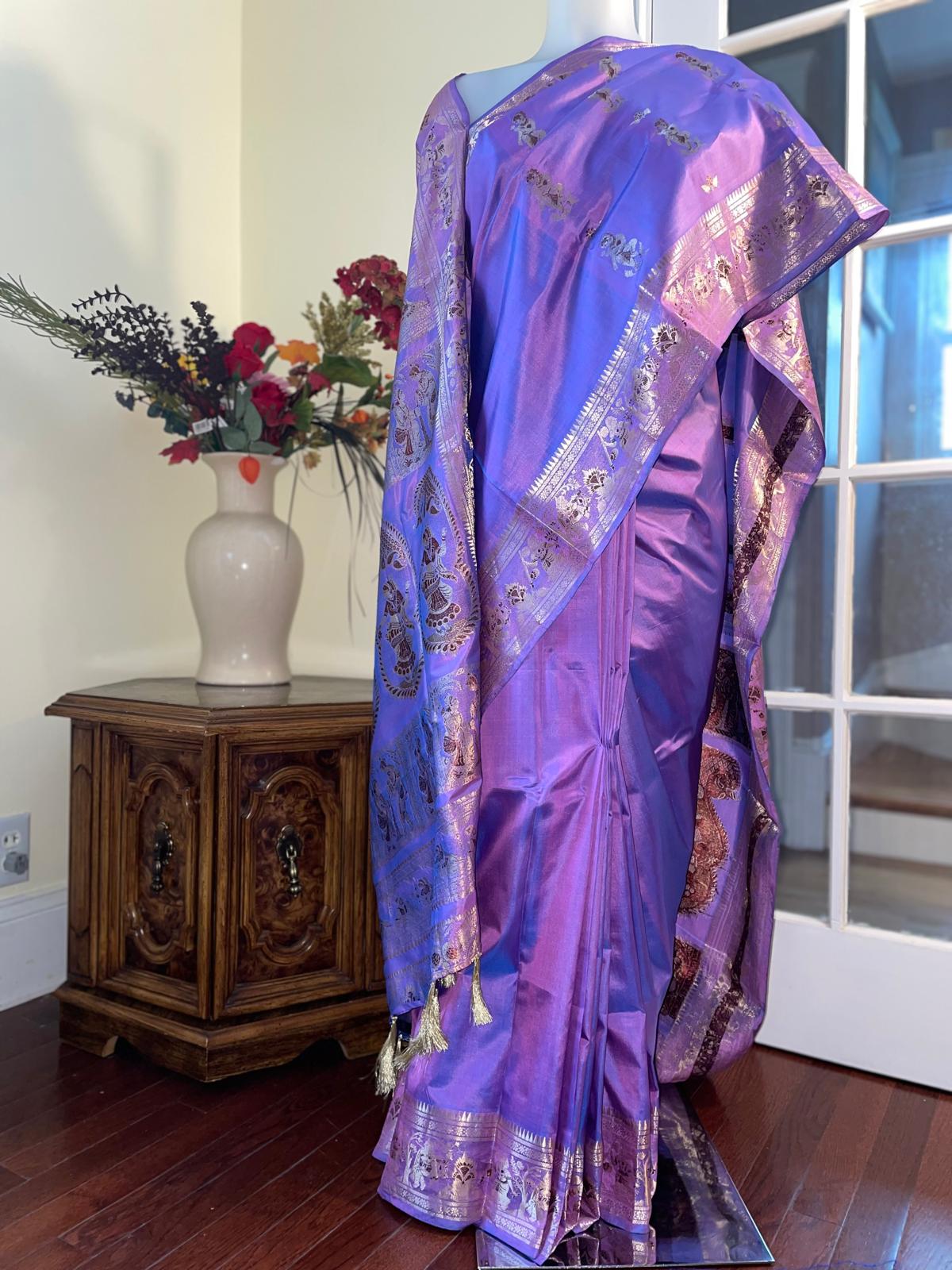 Two tone purple silk saree
