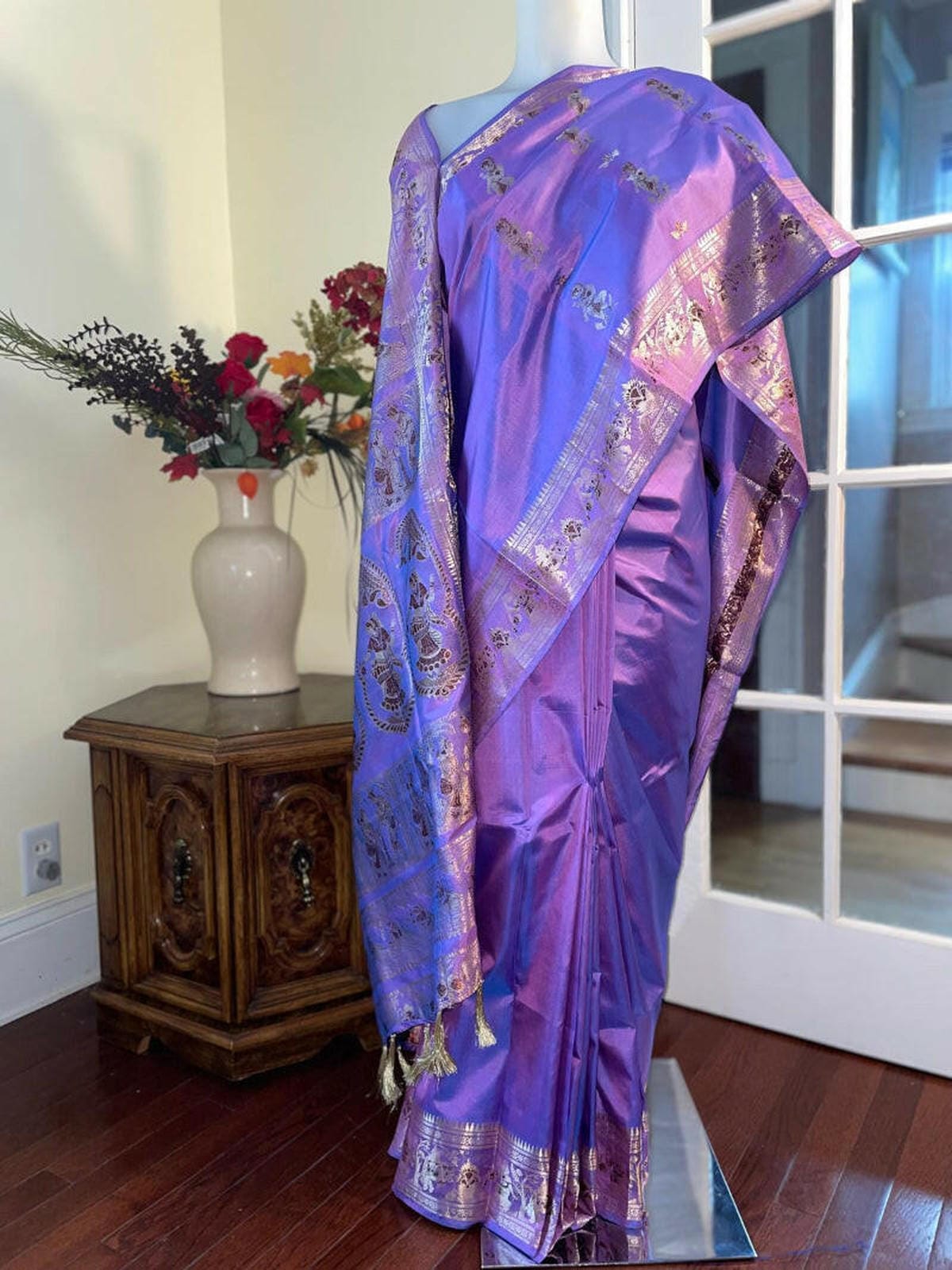 Two tone purple silk saree