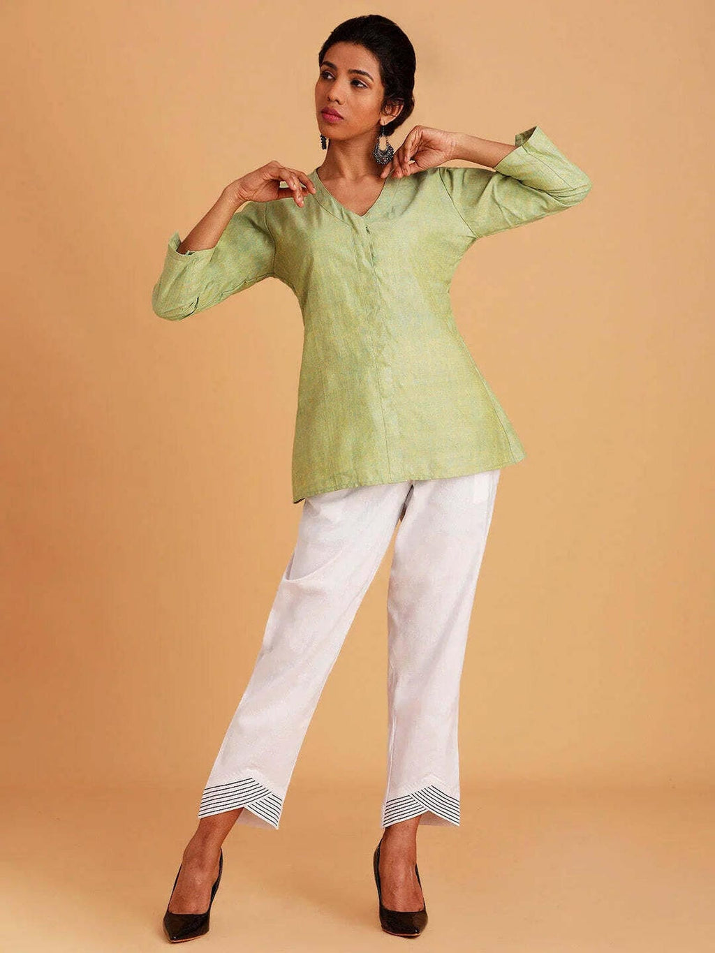 Khadi women's short kurti green