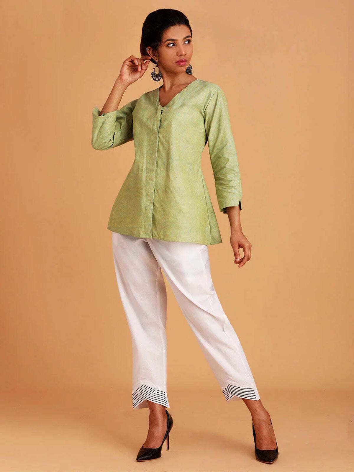 Khadi women's short kurti green