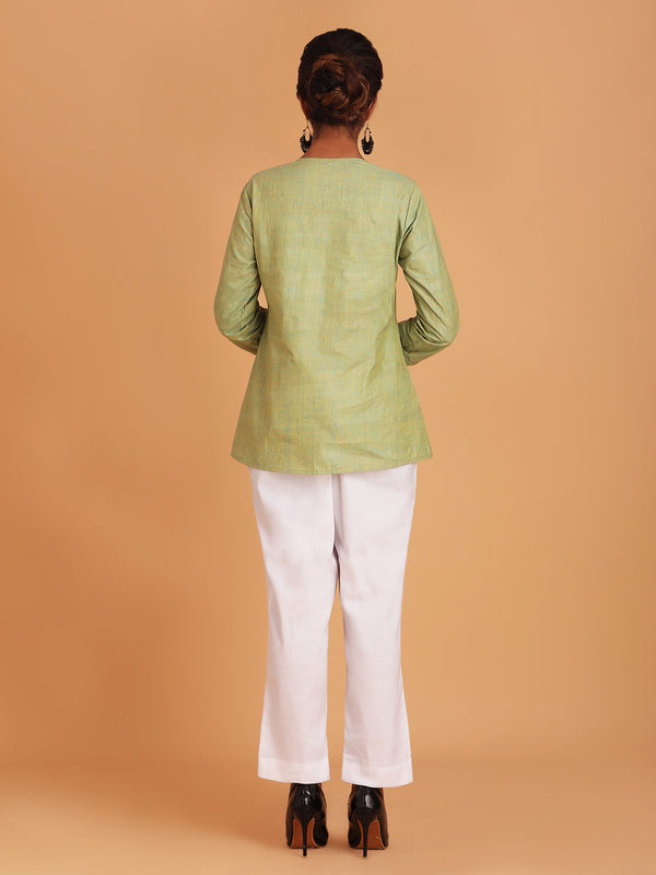 Khadi women's short kurti green GREEN M COTTON