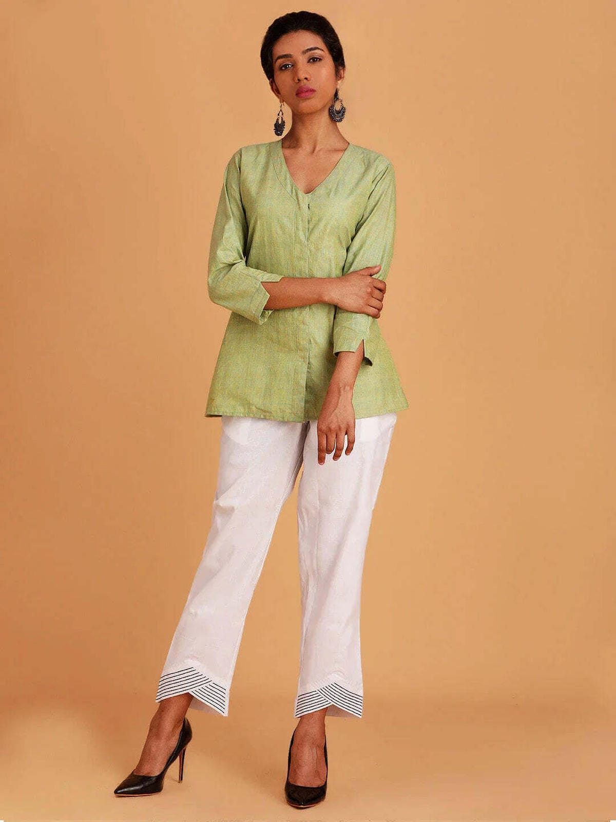 Khadi women's short kurti green