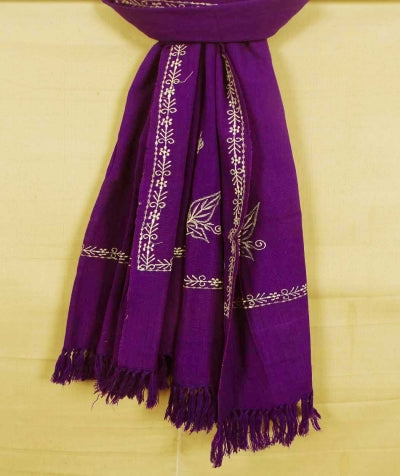 Violet and white handwoven cotton and wool mixed shawl VIOLET WOOL & COTTON