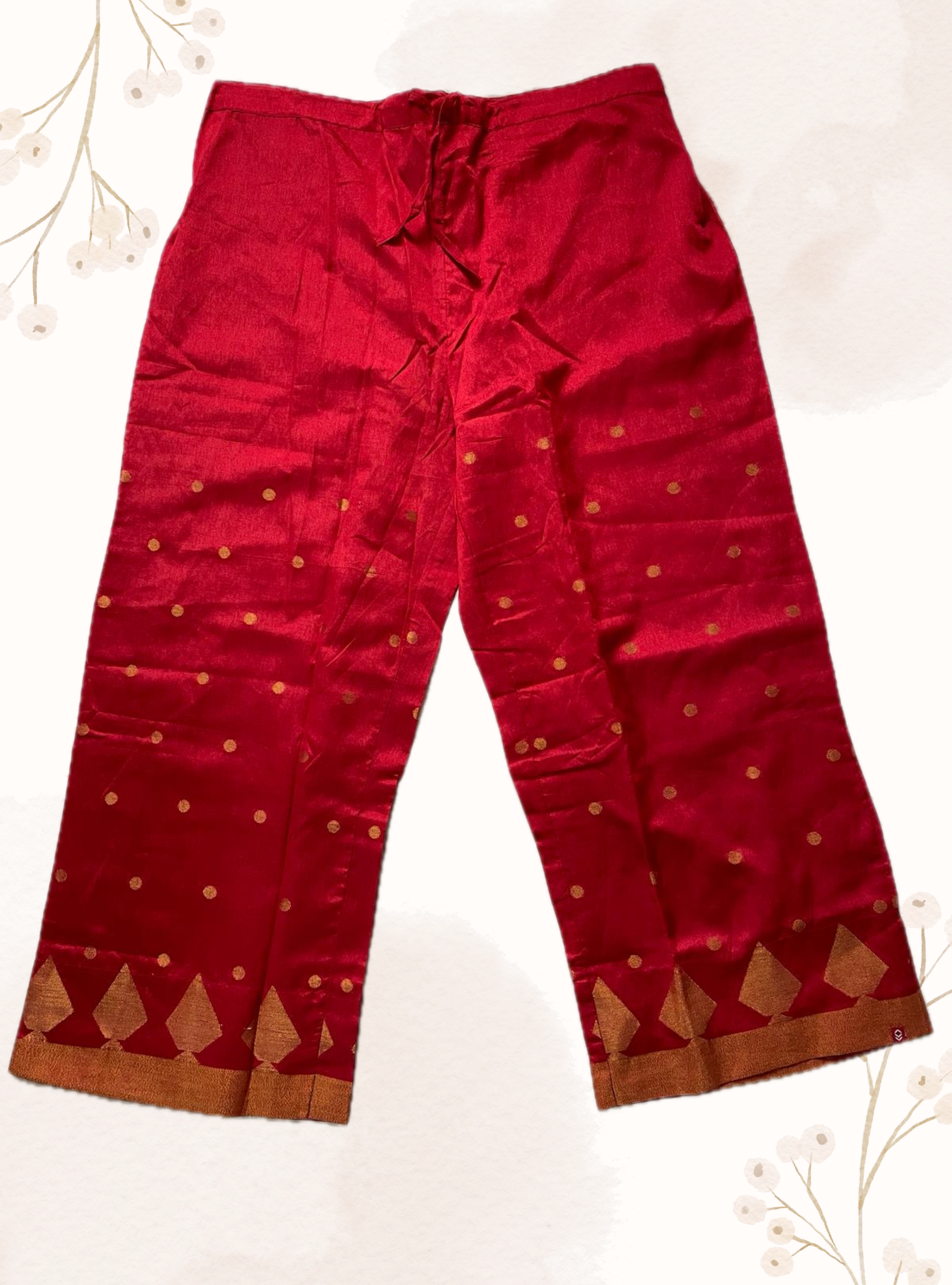 Women Red & Gold-Toned Printed Straight Palazzos