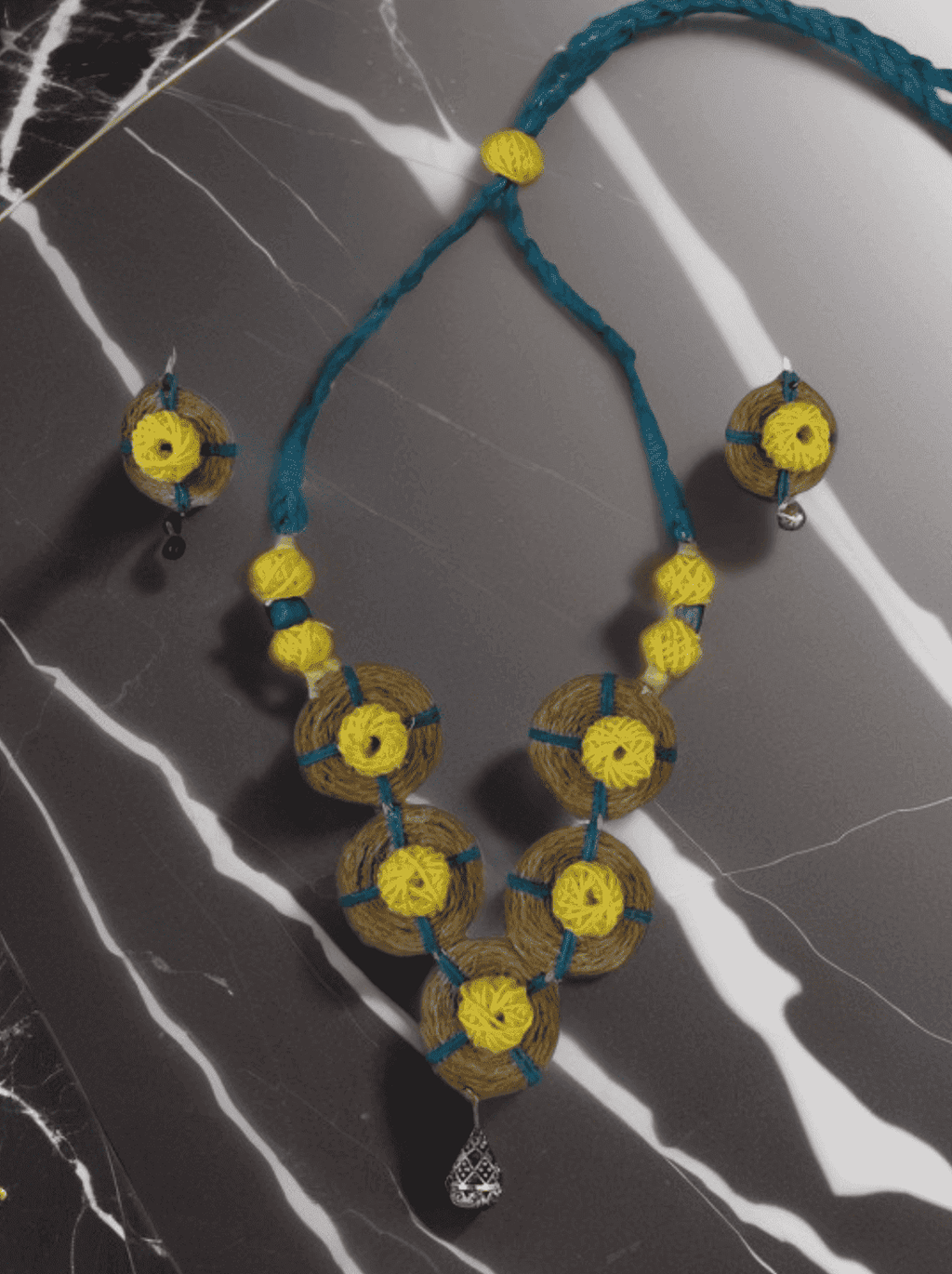 Yellow Blue coin necklace set - Women | E-Khadi