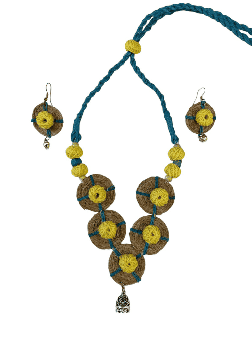 Yellow Blue coin necklace set - Women | E-Khadi