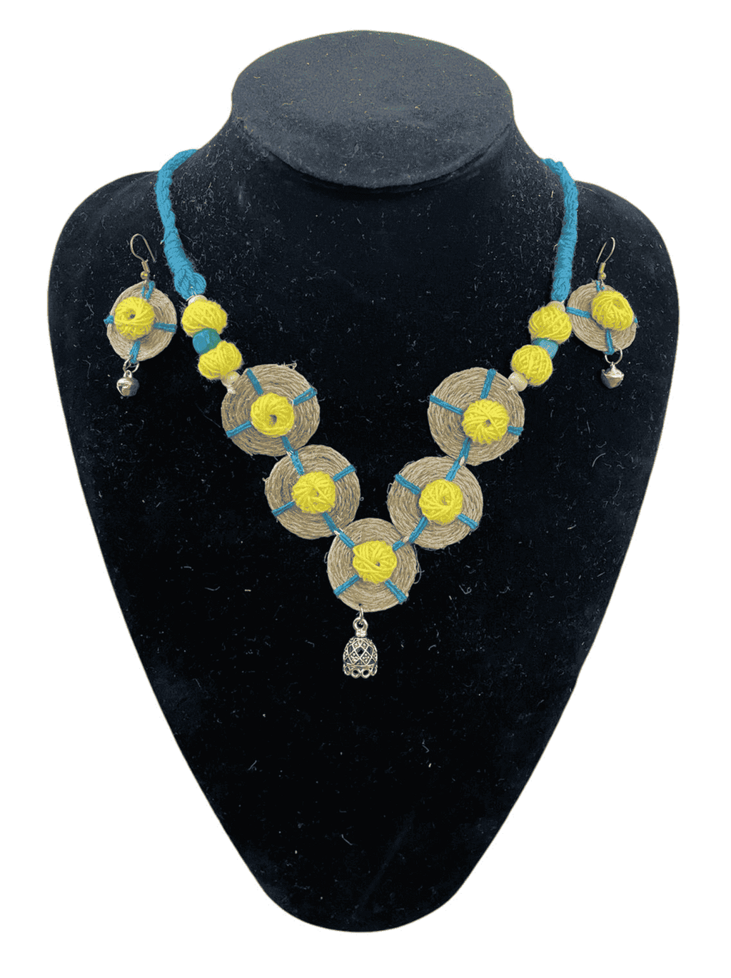 Yellow Blue coin necklace set - Women | E-Khadi