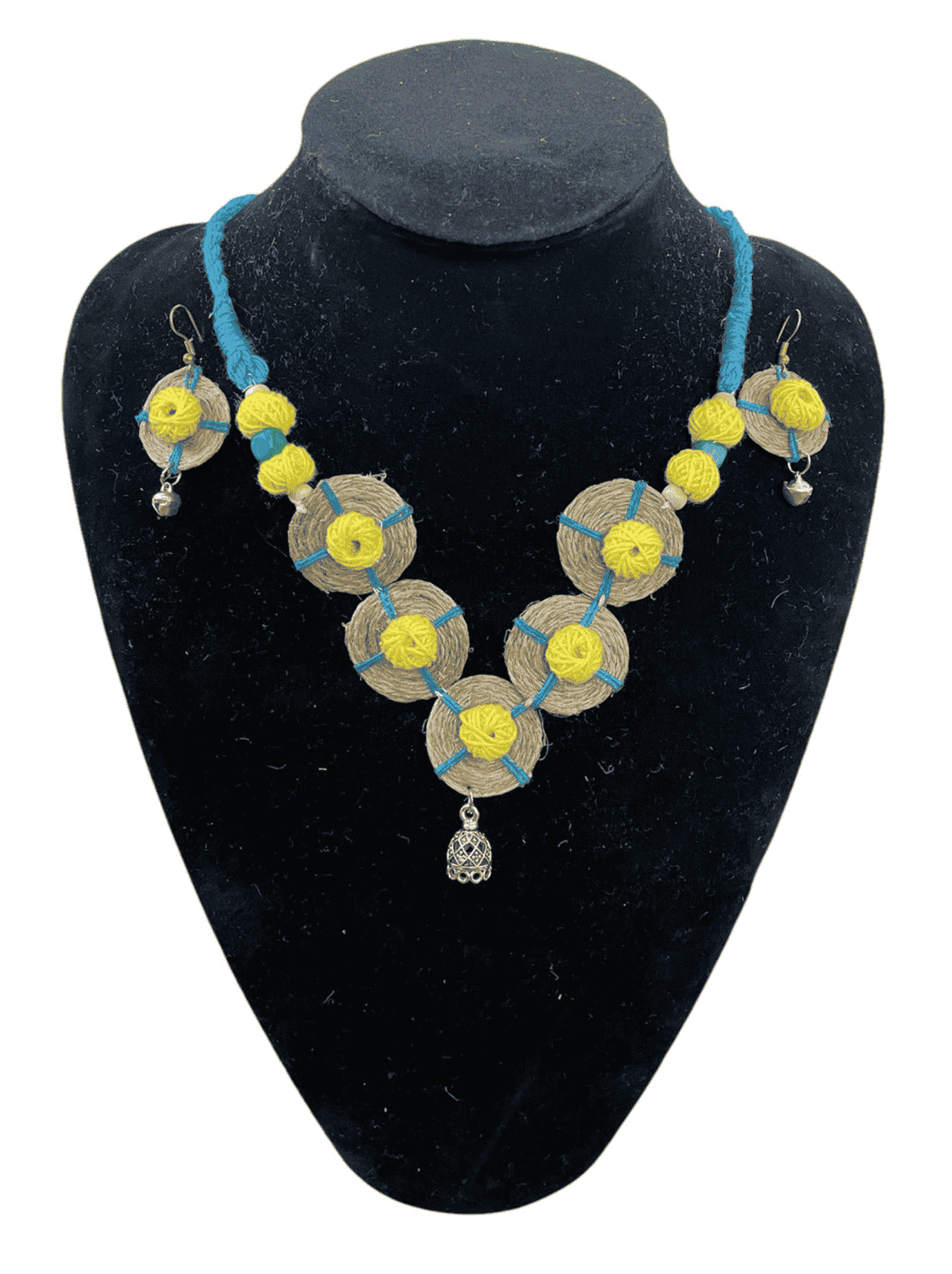 Yellow Blue coin necklace set - Women | E-Khadi
