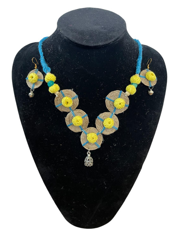 Yellow Blue coin necklace set