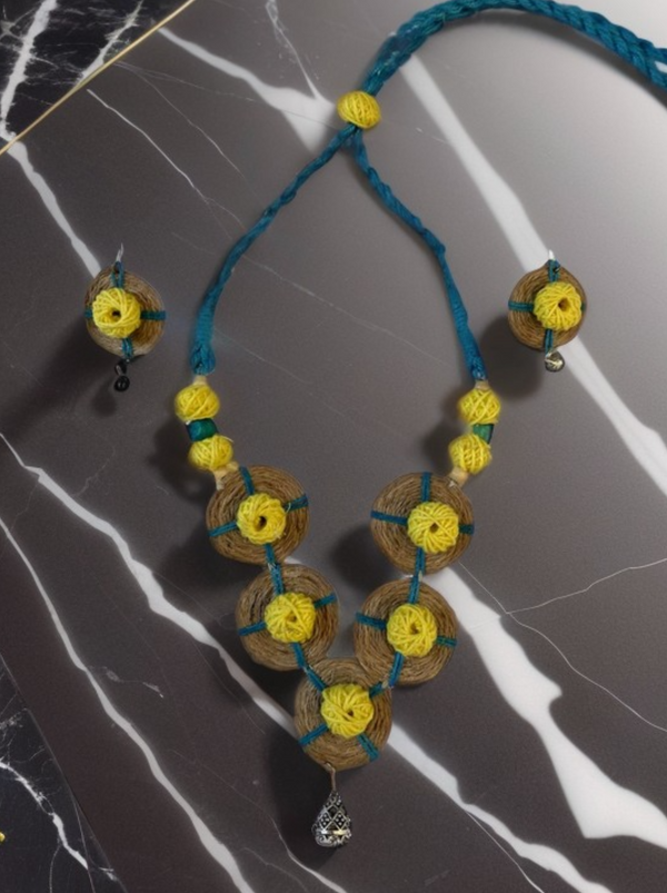 Yellow Blue coin necklace set