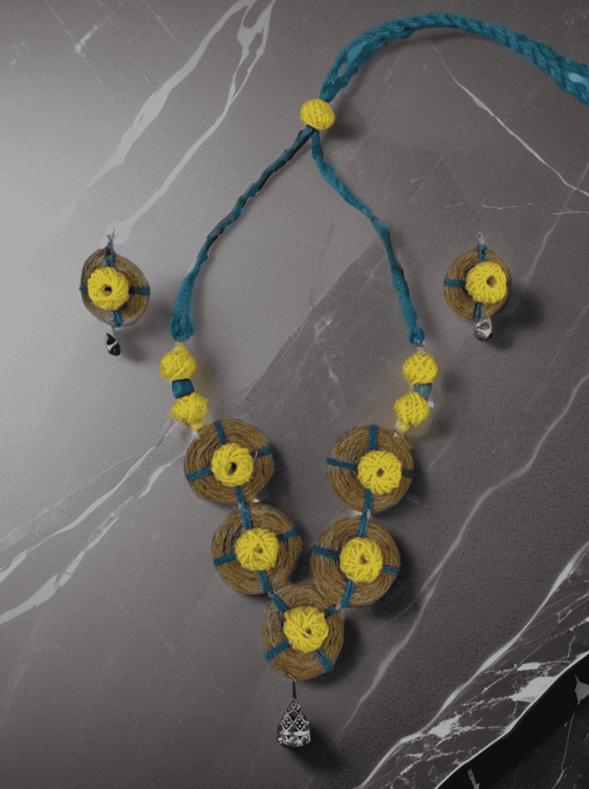 Yellow Blue coin necklace set - Women | E-Khadi