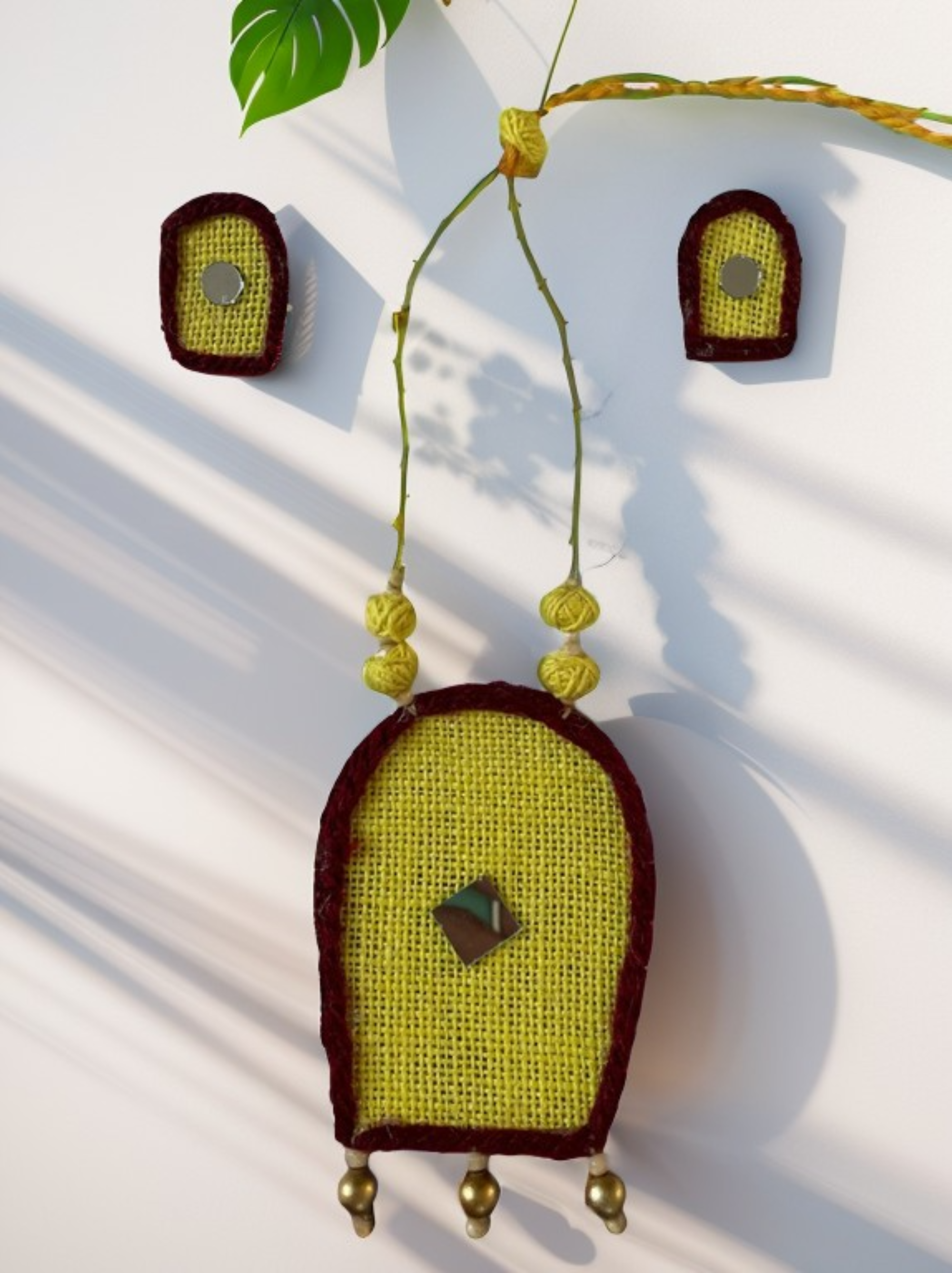 Eco-friendly Handmade Yellow Robot shaped necklace set || Jute Jewelry Set || Beach Wedding Jewelry for Bride